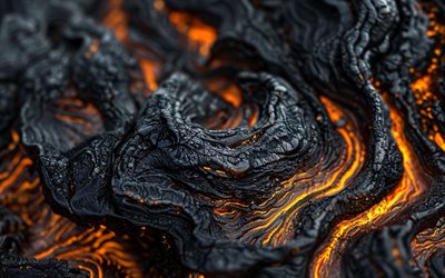 4k, brennen lava, nahaufnahme, heiße lava, feuerflammen, 3d  kunst, vulkanausbruch, lava  texturen, hintergrund mit lava, makro, lava, erstarrte lava