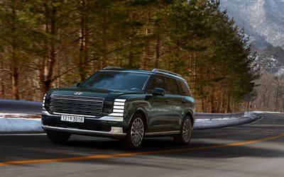 현대 팰리세이드, 4k, 겨울, 자동차 2026대, 도로, 미국 사양, suv, 그레이 현대 팰리세이드, 2026 현대 팰리세이드, 한국의 자동차, 현대