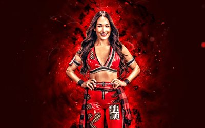 4k, ब्री बेला, लाल अमूर्त पृष्ठभूमि, डब्ल्यूडब्ल्यूई, रचनात्मक, अमेरिकी पहलवान, लाल नीयन रोशनी, विश्व कुश्ती मनोरंजन, पहलवानों, ब्री बेला 4k