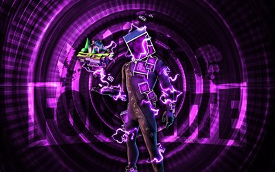 geometrinen fortnite, 4k, violetti kierre tausta, fortnite, luova, geometrinen iho, fortnite geometrik skin, geometrik, fortnite hahmot