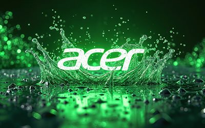 شعار أيسر متوهجة, 4k, الظلام, رذاذ الماء, العلامات التجارية للإلكترونيات, خوخه, عمل فني, شعار شركة أيسر, شعار العلامات التجارية, شعار أيسر النيون, العلامات التجارية, أيسر