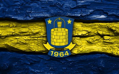 brondby if 나무 로고, 4k, 파란색 노란색 나무 배경, 덴마크 수페르리가, 축구, 브론비 if 로고, 브론비 if 엠블럼, 브론비 if, 덴마크 축구 클럽, 브론비 fc