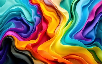 ondas 3d coloridas, 4k, arte em tecido, projeto de materiais, arte 3d, abstração colorida, curvas 3d coloridas, fundo ondulado abstrato, curvas abstratas, obra de arte, ondas abstratas, fundos abstratos