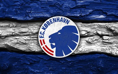 fc 코펜하겐 나무 로고, 4k, 파란색 흰색 나무 배경, 덴마크 수페르리가, 축구, fc 코펜하겐 로고, fc 코펜하겐 엠블럼, fc 코펜하겐, 덴마크 축구 클럽, 코펜하겐 fc