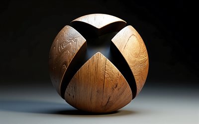 4k, Xbox wooden logo, minimalsim, dark background, creative, Xbox 3D logo, electronics brands, Xbox logo, Xbox