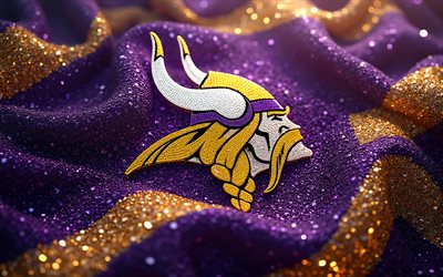 minnesota vikings mücevher logosu, 4k, mor sarı taşlar arka plan, minnesota vikings amblemi, taşlar sanat, amerika, minnesota vikingleri, amerikan futbolu, minnesota vikings logosu, nfl