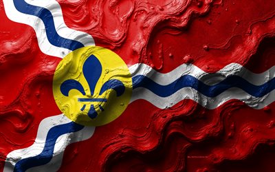 st louis flagga, 4k, sten våg textur, amerikanska städers flaggor, 3d st louis flagga, usa, st louis stadens flagga, st louis stadsflagga, st louis, missouri