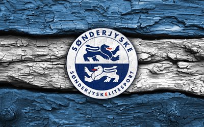 sonderjyske 나무 로고, 4k, 파란색 흰색 나무 배경, 덴마크 수페르리가, 축구, sonderjyske 로고, sonderjyske 엠블럼, 존데르이스케, 덴마크 축구 클럽, 존데르이스케 fc