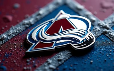colorado avalanche metalllogotyp, 4k, blå vinröd metall bakgrund, nhl, colorado avalanche logotyp, colorado avalanche emblem, usa, colorado avalanche, hockey