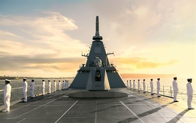 js kumano, ffm 2, frégate japonaise, soirée, coucher de soleil, pont, navires de guerre japonais, jmsdf, japon, force maritime d'autodéfense japonaise, frégate de classe mogami