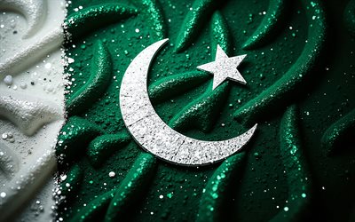 pakistan bayrağı, 4k, değerli taşlar, kristaller, parlak taşlar, pakistan, yaratıcı sanat, yeşil taşlar, yeşil beyaz kristaller