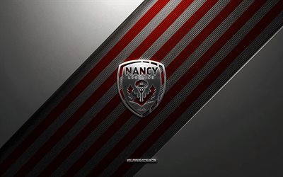 as nancy logo, 4k, fundo de aço, clube de futebol francês, linhas brancas vermelhas, emblema as nancy, liga 2, as nancy, frança, futebol, logotipo de metal as nancy, escudo do as nancy
