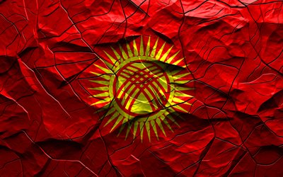 4k, bandeira do quirguistão, textura de pedra, ásia, bandeira 3d do quirguistão, fundo com rachaduras, quirguistão