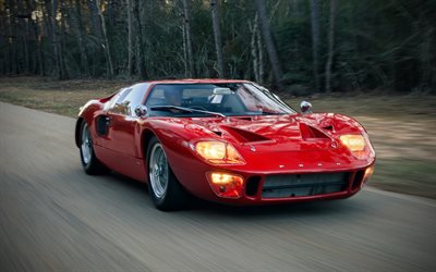 ford gt40, 4k, süper arabalar, 1967 arabaları, yol, farlar, 1967 ford gt40, amerikan arabaları, ford