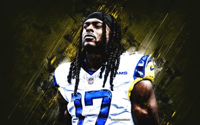 दावंते एडम्स, लॉस एंजिल्स रैम्स, अमेरिकी फुटबॉल खिलाड़ी, एनएफएल, पीले पत्थर की पृष्ठभूमि, ग्रंज कला, यूएसए, अमेरिकी फुटबॉल, दावंते लावेल एडम्स, डेवैंट एडम्स लॉस एंजिल्स रैम्स