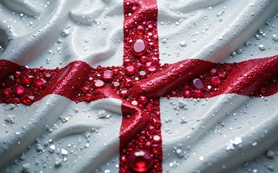 イギリスの国旗, 4k, 宝石, イングランドの国旗, 結晶, 光沢のある石, イングランド, クリエイティブアート, 白い宝石, 赤白の結晶