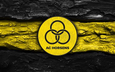 ac horsens 나무 로고, 4k, 검은색 노란색 나무 배경, 덴마크 1부 리그, 축구, ac 호르센스 로고, ac 호르센스 엠블럼, ac 호르센스, 덴마크 축구 클럽, 호르센스 fc