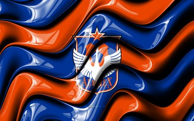 logotipo 3d da albirex niigata, 4k, ondas 3d azuis laranja, liga j1, futebol, bandeira albirex niigata, criativo, albirex niigata logo, albirex niigata fc, clube de futebol japonês, albirex niigata