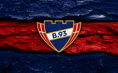 b 93 fc 나무 로고, 4k, 파란색 빨간색 나무 배경, 덴마크 1부 리그, 축구, b 93 fc 로고, b 93 fc 엠블럼, b 93 fc, 덴마크 축구 클럽, 비93