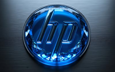 hp 3d 블루 크리스탈 로고, 4k, 휴렛팩커드 로고, 회색 세련된 배경, 휴렛패커드 크리스탈 엠블럼, 휴렛패커드, hp, hewlett packard 블루 크리스탈 로고, hp 엠블럼, hp 로고