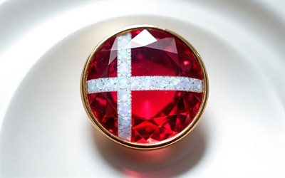 Flag of Denmark, 4k, Danish flag inside a gemstone, white background, Denmark flag, gemstone, white crystal background, Denmark, Danish flag