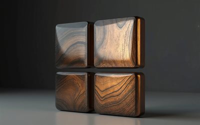 4k, logotipo de madeira do windows 11, bokeh, mínimo, fundo escuro, criativo, logotipo 3d do windows 11, marcas de sistema operacional, logotipo do windows 11, janelas 11