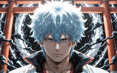 4k, सकटा गिंटोकी, सफेद छल्ले, तोरी द्वार, gintama, क्लोज़ अप, तोरी, मंगा, नायक, गिंटोकी सकटा, गिंटामा पात्र, सकटा गिंटोकी गिंटामा