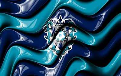 아비스파 후쿠오카 3d 로고, 4k, 푸른 3d 파도, j1리그, 축구, 아비스파 후쿠오카 플래그, 창의적인, 아비스파 후쿠오카 로고, 아비스파 후쿠오카 fc, 일본 축구 클럽, 아비스파 후쿠오카