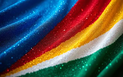 bandiera delle seychelles, 4k, pietre preziose, cristalli, pietre lucenti, seychelles, arte creativa, pietre preziose rosse blu, cristalli gialli blu, repubblica delle seychelles