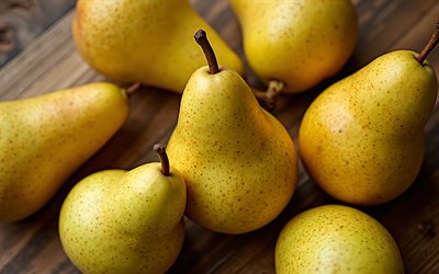 peras maduras, 4k, frutas maduras, peras premium, peras amarillas, frutas, peras