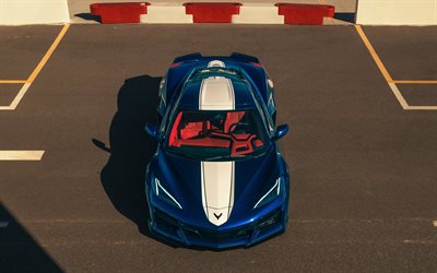 2026, chevrolet corvette grand sport, 4k, vue de dessus, extérieur, chevrolet corvette bleue, nouvelle chevrolet corvette 2026, voitures de sport américaines, chevrolet