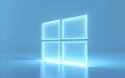 Windows 11 light blue logo, 4k, light blue background, blue neon light, Windows 11 emblem, Windows 11 logo, Windows 11 glowing logo, Windows 11 sign, Windows 11, Windows
