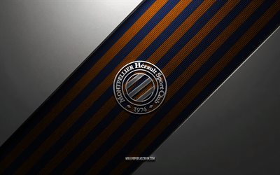 몽펠리에 hsc 로고, 4k, 강철 배경, 프랑스 축구 클럽, 블루 오렌지 라인, 몽펠리에 hsc 엠블럼, 리그 2, 몽펠리에 hsc, 프랑스, 축구, 몽펠리에 hsc 금속 로고