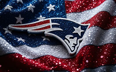 New England Patriots gems logo, 4k, American flag, NBA, flag of USA, New England Patriots emblem, USA, New England Patriots, New England Patriots logo, NFL, USA flag