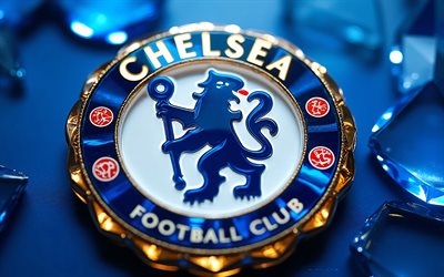 첼시 fc 유리 로고, 푸른 유리 배경, 첼시 fc 엠블럼, 첼시 fc 로고, 첼시 fc 유리 간판, 프리미어리그, 영국, 축구, 첼시 fc, 첼시 로고, 첼시