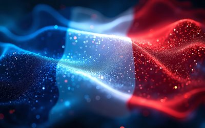 bandeira espumante da frança, 4k, bokeh, dia da frança, macro, bandeira da frança, bandeira francesa, bandeira ondulada em tecido da frança, arte criativa, frança