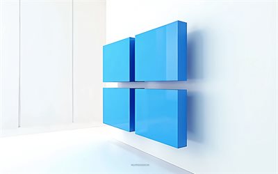 Windows 10 blue logo, 4k, Windows 10 3d logo, white 3d background, Windows 10 logo, Windows 10 emblem, creative art, Windows
