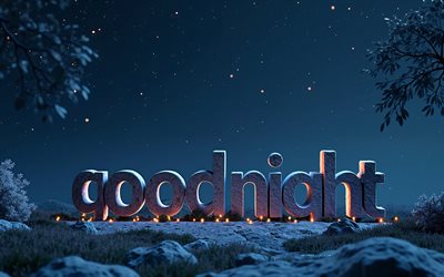 4k, gute nacht 3d  inschrift, nachtlandschaft, gute nachtwünsche, heiße laternen, gute nachtkonzepte, kreative kunst