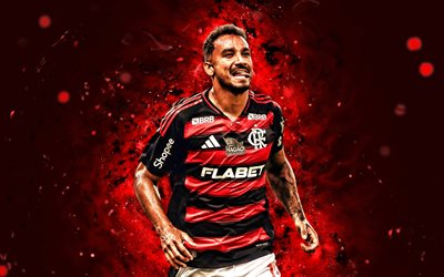 4k, Danilo, red abstract background, Flamengo, Brazilian Serie A, Brazilian footballers, Danilo 4K, football, soccer, red neon lights, Flamengo RJ, Flamengo FC, Danilo Flamengo