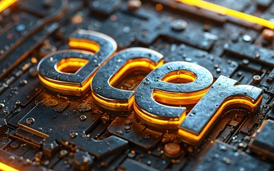 Acer yellow logo, 4k, metal backgrounds, yellow neon lights, Acer 3D logo, artwork, Acer metal logo, Acer logo, electronics brands, Acer