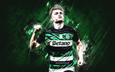 conrader härter, sporting cp, dänischer fußballer, sporting, grüner steinhintergrund, grunge  kunst, schottland, fußball, conrader sportlicher