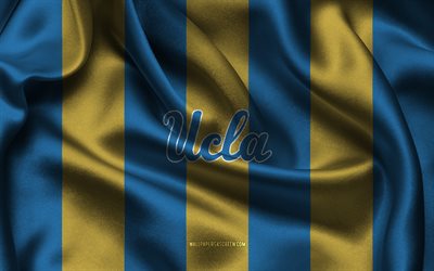 4k, UCLA Bruins logo, blue gold silk fabric, American football team, UCLA Bruins emblem, NCAA, UCLA Bruins, USA, American football, UCLA Bruins football, National Collegiate Athletic Association