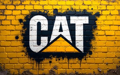 caterpillar graffitiロゴ, 4k, 黄色のレンガ科, クリエイティブ, ストリートアート, caterpillar abstract logo, 猫, caterpillarロゴ, メーカーブランド, キャタピラー, 猫のロゴ