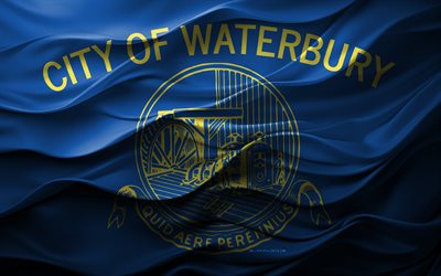 4k, drapeau de waterbury, connecticut, villes américaines, drapeau 3d waterbury, usa, texture 3d, jour de waterbury, symboles nationaux américains, art 3d, waterbury