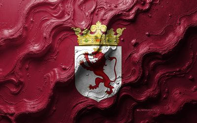 drapeau de leon, 4k, texture des vagues de pierre, drapeau de léon, drapeau de léon 3d, espagne, drapeaux des provinces d'espagne, leon
