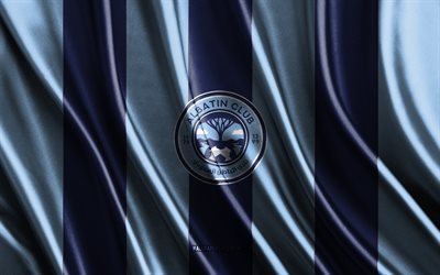4k, Al Batin FC logo, Saudi Pro League, blue white silk texture, Al Batin FC flag, Saudi football club, soccer, silk flag, Al Batin FC emblem, Saudi Arabia, Al Batin FC badge, Al Batin FC