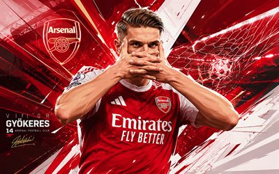 4k, Viktor Gyokeres, Arsenal FC, vector art, red abstract vector background, Viktor Gyokeres Arsenal FC, creative art, Arsenal FC logo, Viktor Gyokeres Arsenal, football, Arsenal