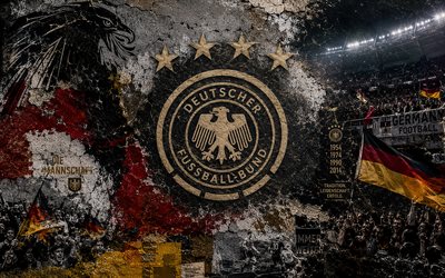 Germany national football team logo, 4K, stone background, Germany national football team, 2026 FIFA World Cup, mural art, football, Germany, Europe