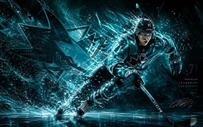 4k, macklin celebrini, turkoosi neon valot, san jose sharks, nhl, kanadalaiset jääkiekkoilijat, turkoosi abstrakti tausta, macklin celebrini 4k, jääkiekko, fanitaidetta, macklin celebrini san jose sharks