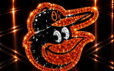 baltimore orioles logosu, turuncu metal arka plan, baltimore orioles amblemi, baltimore orioles kristal işareti, mlb, amerika, beyzbol, baltimore sarıasmaları